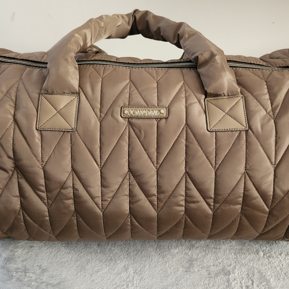 Joan & David Chevron Quilted Nylon Duffel Travel Bag with Gold hardware Color:Br